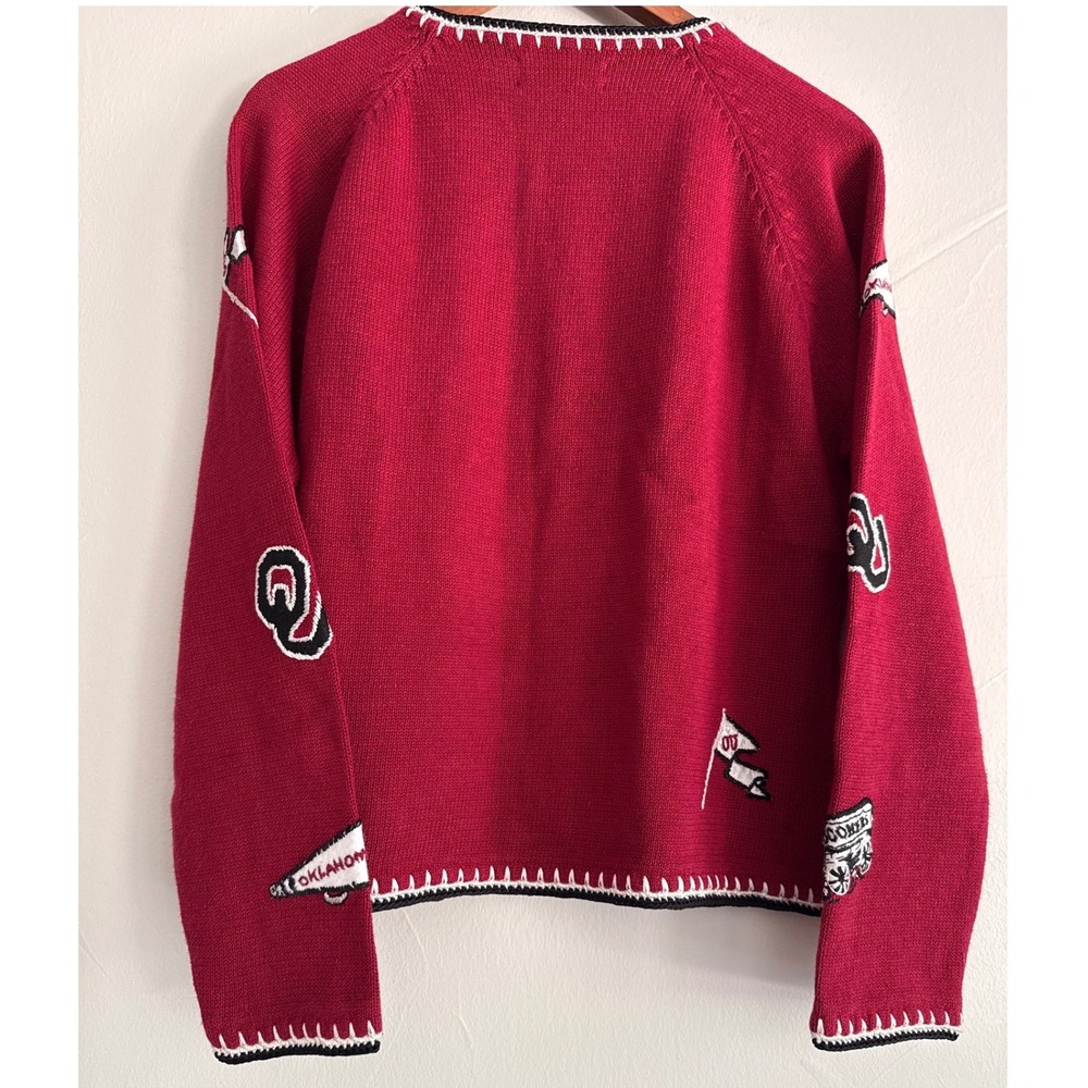 1990s Castles Sport Oklahoma Sooners Embroidered Cardigan Red Vintage Large OU - Picture 5 of 6